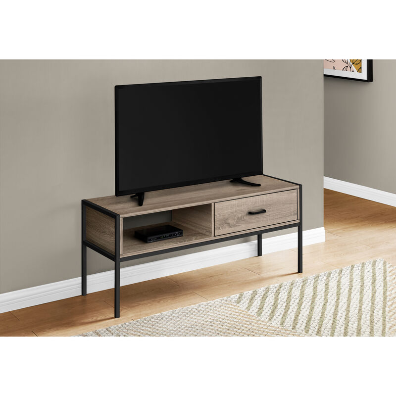 Monarch Specialties I 2876 Tv Stand, 48 Inch, Console, Media Entertainment Center, Storage Drawer, Living Room, Bedroom, Laminate, Metal, Brown, Black, Contemporary, Modern