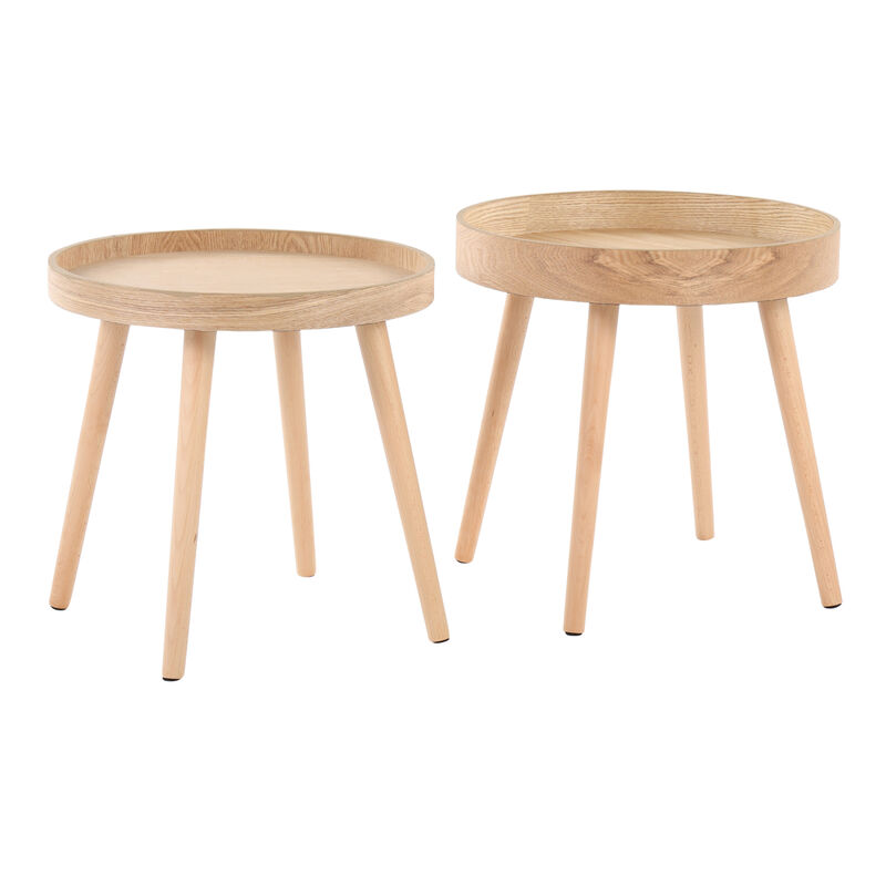 Pebble Mid Century Modern Side Table Set in Natural Wood by Lumi Source