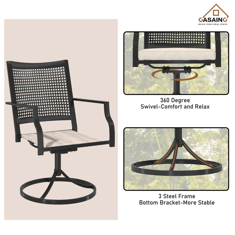 5 Piece Steel Frame Patio Dining Set, Swivel Dining Chair