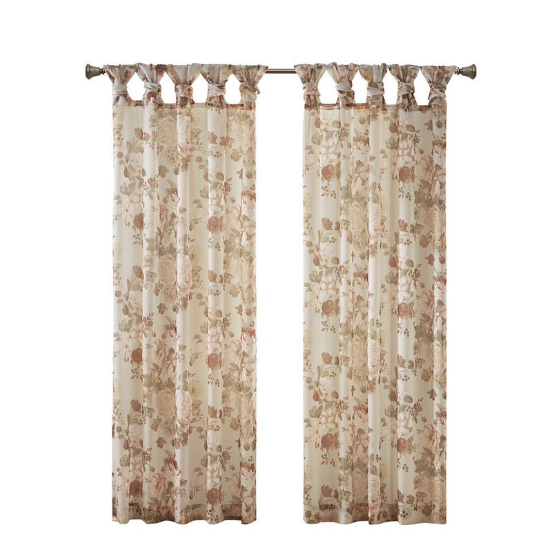 Gracie Mills Caelum Floral Print Twist Tab Top Voile Sheer Curtain