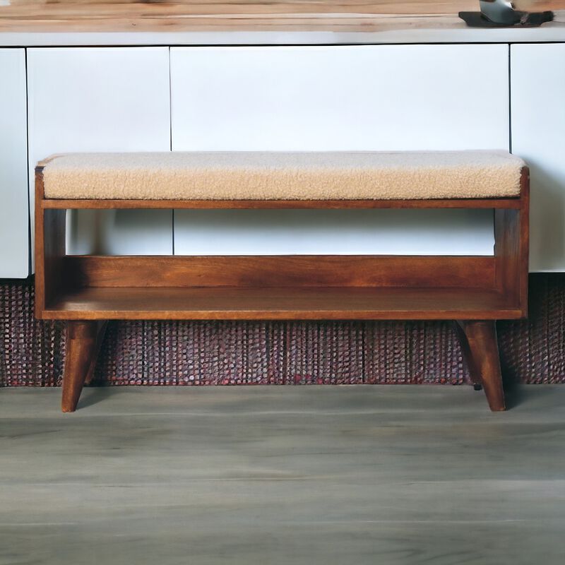 Boucle Nordic  Solid Wood Storage Bench