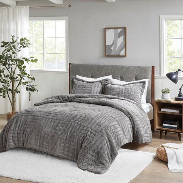 Belen Kox Arctic Checkboard Faux Fur Comforter Set, Belen Kox