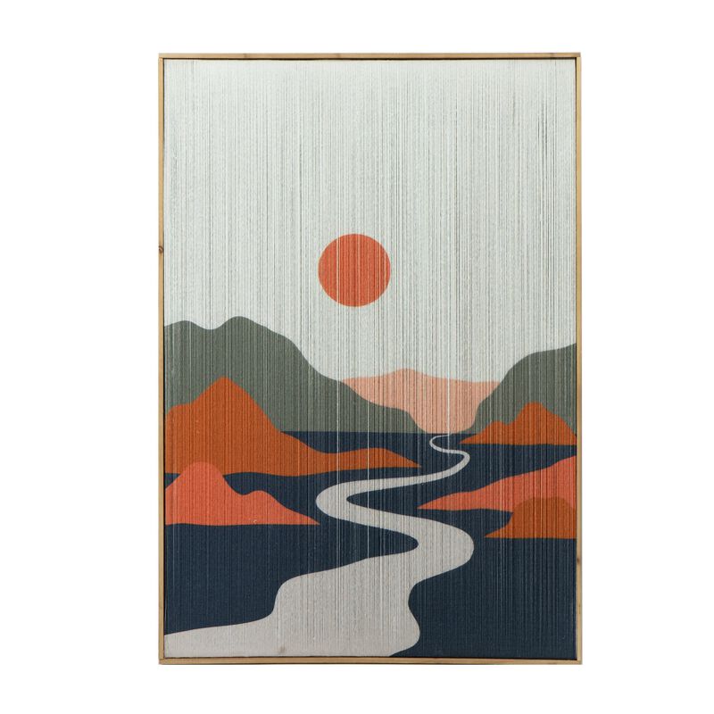 27 x 38 Wall Art Set of 2, Day and Night Design, Fir Wood, Orange, Gray - Benzara