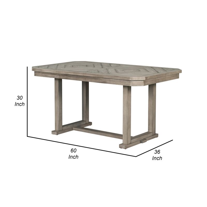 Lais 60 Inch Dining Table, Rectangular, Diamond Wood Grain Pattern, Gray - Benzara