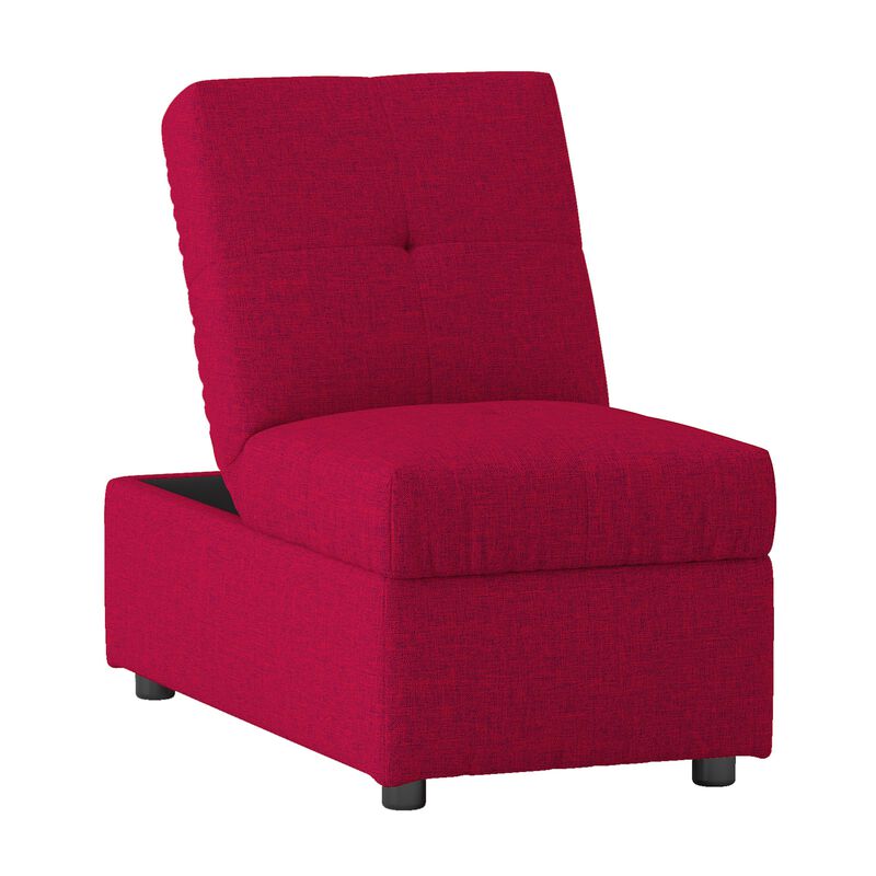 Caroline 41 Inch Storage Ottoman Chair, Tufted Seat, Adjustable Top, Red - Benzara