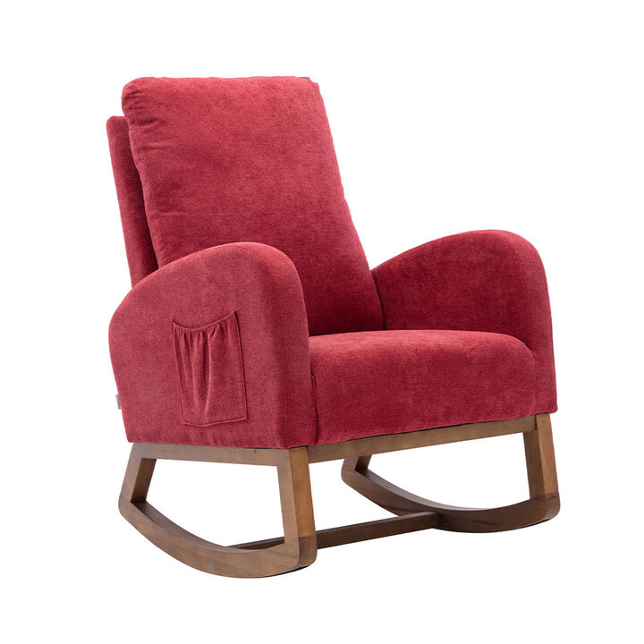 MONDAWE Rocking Chair, Modern Recliner Armchair with Wood Legs and Side Pocket, Nursery Rocking Accent Chair with High Back for Living Room Bedroom