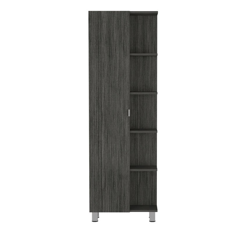 DEPOT E-SHOP Venus Linen Single Door Cabinet, Five External Shelves, Four Interior Shelves, Black