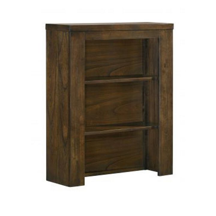Maryl 26 Inch Pier Bookcase with 2 Shelves, Solid Wood, Antique Oak Brown  - Benzara