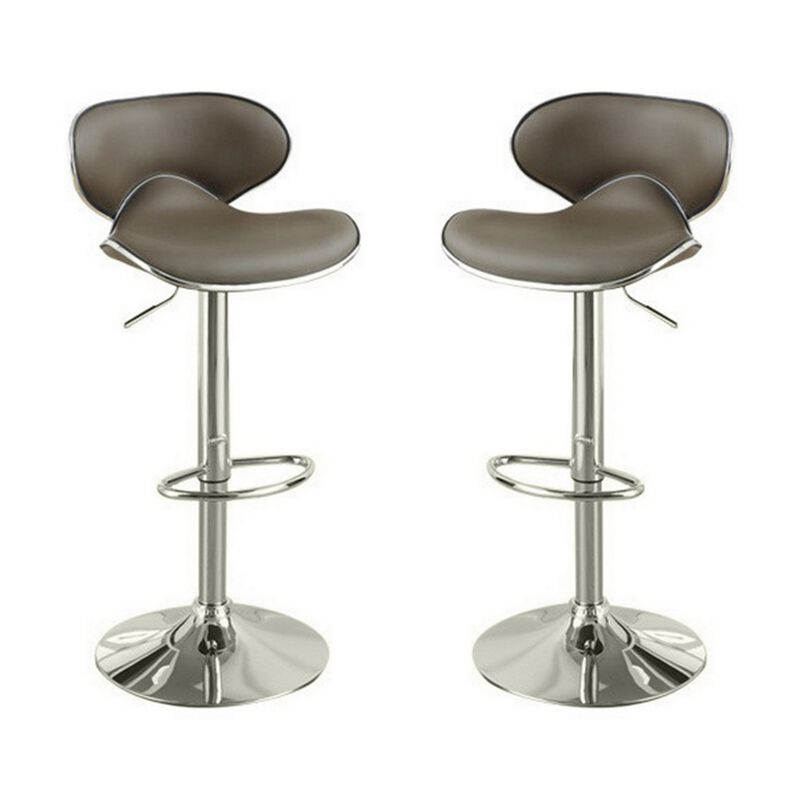 Modish Bar Stool With Gas Lift Espresso Brown And Silver Set of 2-Benzara