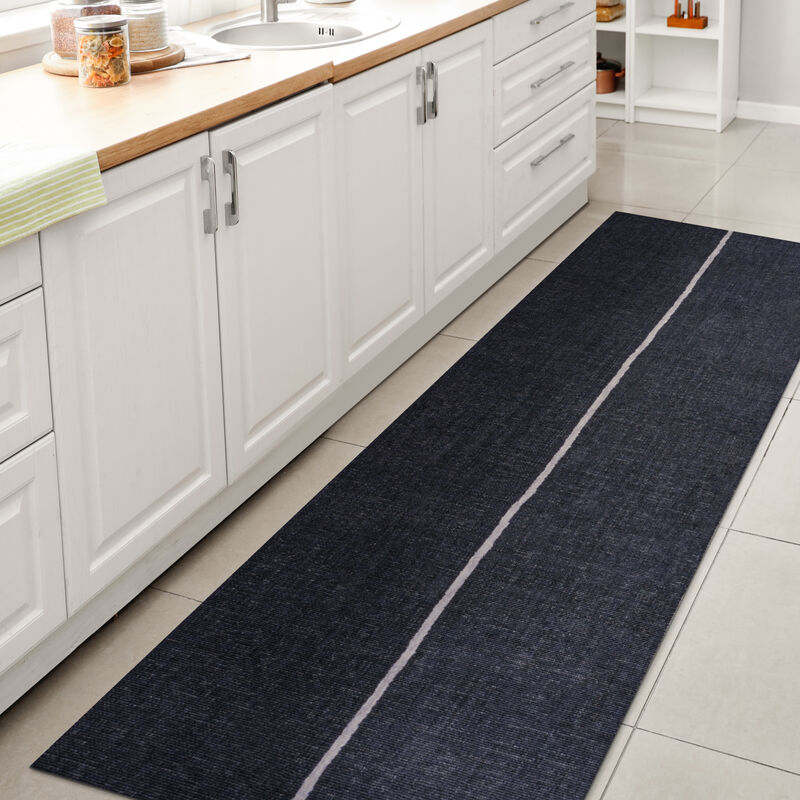 Linja Solid Centre Stripe Machine Washable Area Rug