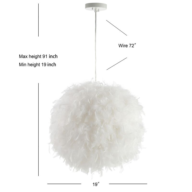 Stork 19" Feather Metal Adjustable LED Pendant, White