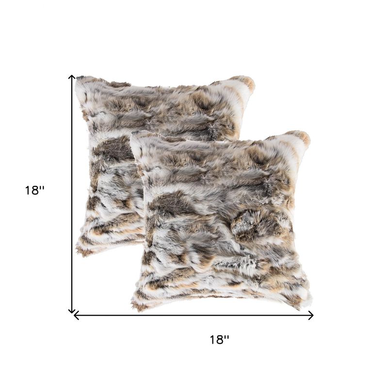 Homezia Set Of Two 18" X 18" Tan And White Rabbit  Natural Fur Animal Print Throw Pillows