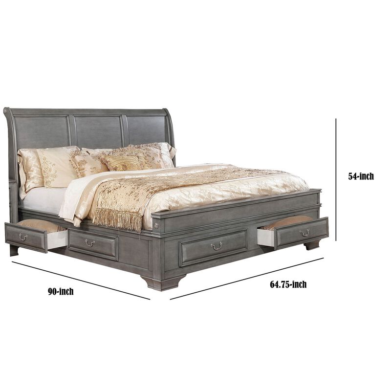 Wooden Queen Size Bed with Spacious Storage Drawers, Gray-Benzara