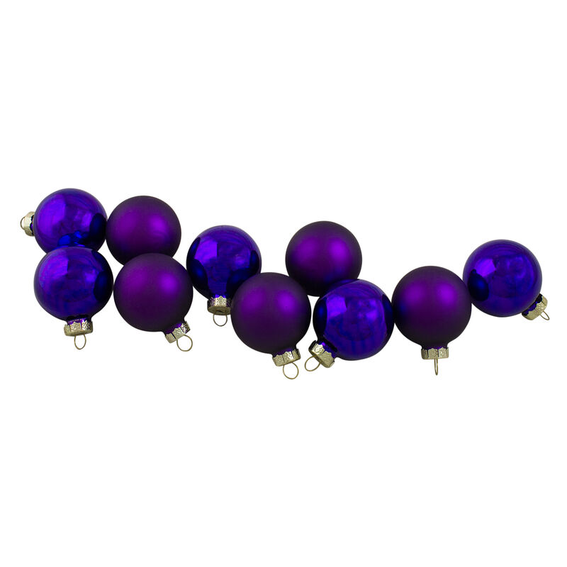 10ct Shiny and Matte Purple Glass Ball Christmas Ornaments 1.75" (45mm)