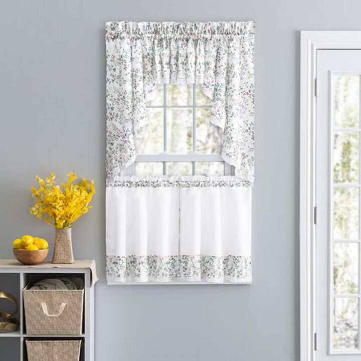 Ellis Country Floral Small Scale 1.5" Rod Pocket Floral Pattern with Ruffle Lace Edge Tier 58"x24" Multicolor