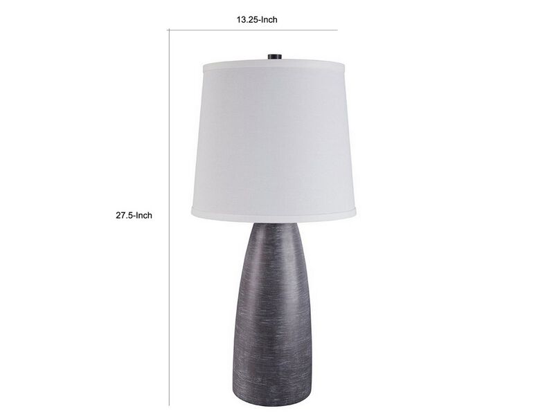 Vase Shape Resin Table Lamp with Fabric Shade, Set of 2, Gray and White - Benzara