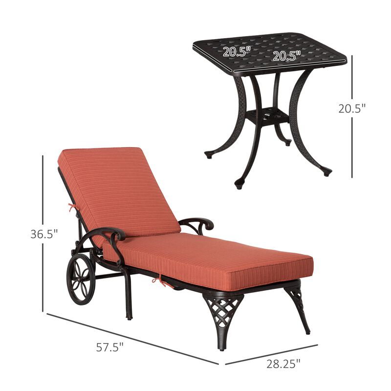 Wine Red Sun Bed: Aluminum Padded Lounge Chair with Side Table