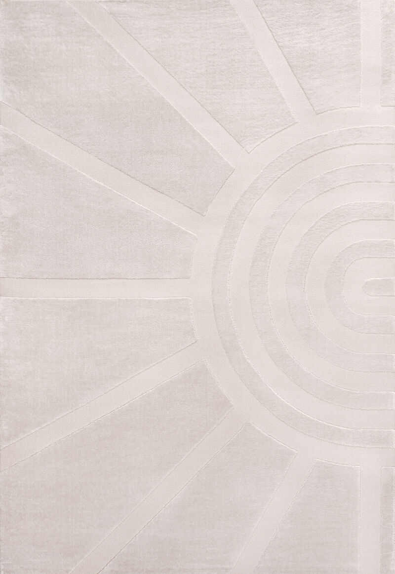 Aelius MidCentury Scandinavian Abstract Sun Two-Tone High-Low Beige/Cream 8x10 Area Rug