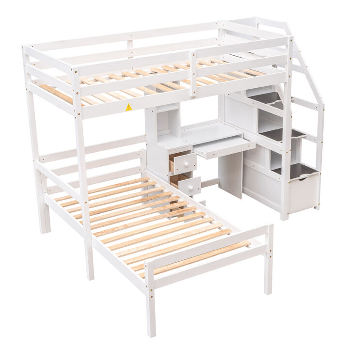 Merax Twin Size Loft Bed with a Stand-alone Bed
