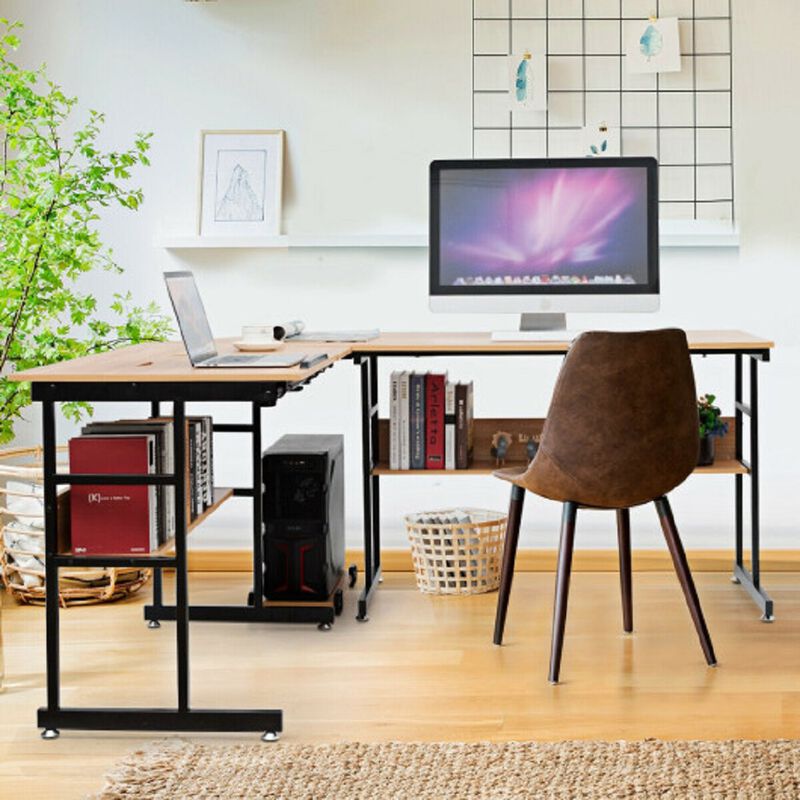 L-Shaped Computer Desk Drafting Table-Wood