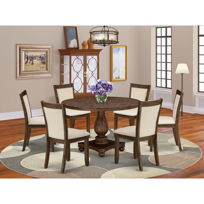 East West Furniture East West Furniture I2MZ7-NN-32 7-Piece Dining Set - A Beautiful Wooden Table and 6 Beautiful Light Beige Linen Fabric Dining Chairs with Stylish High Back (Sand Blasting Antique Walnut Finish)