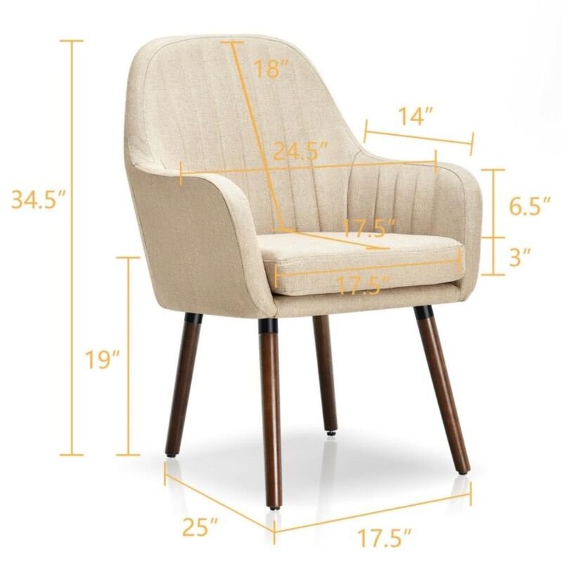Set of 2 Retro Linen Upholstered Accent Chair with Stylish Wood Legs