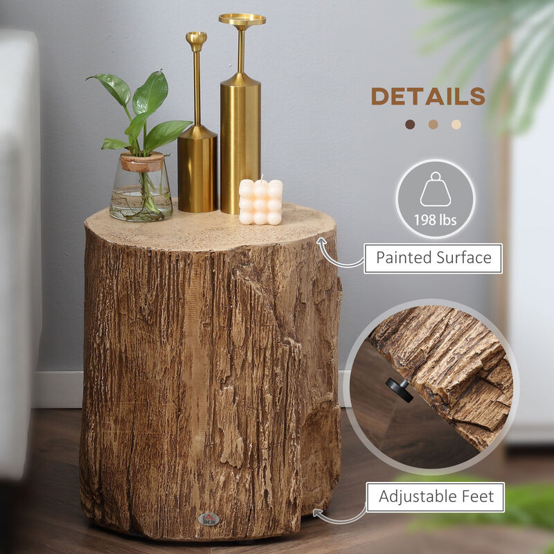 HOMCOM Tree Stump Stool, Decorative Side Table with Round Tabletop, Concrete End Table with Wood Grain Finish, for Indoors and Outdoors, Natural