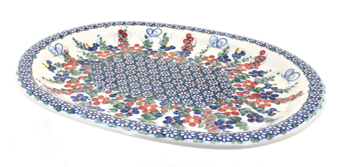 Blue Rose Polish Pottery Daisy Surprise Large Oval Platter