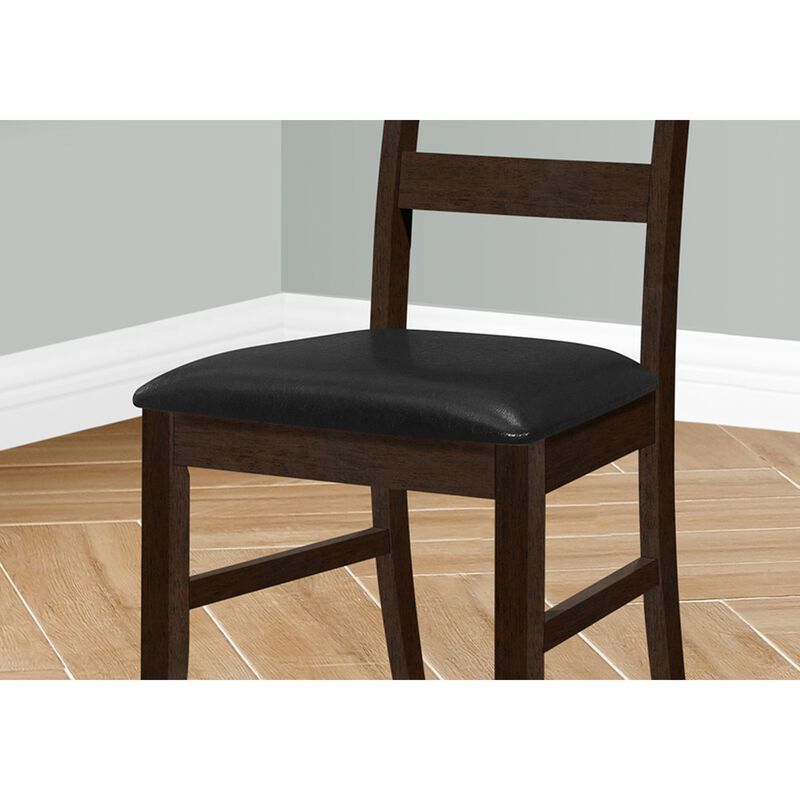 Monarch Specialties I 1332 - Dining Chair, Set Of 2, 37" Height, Kitchen, Dining Room, Side, Upholstered, Brown Leather Look, Brown Solid Wood, Transitional