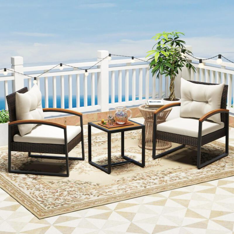 Hivvago 3 Piece Patio Conversation Set with Solid Acacia Wood  Armrests and Tabletop