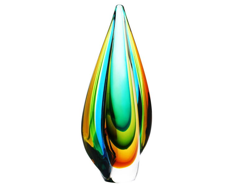 Hand Blown Green Flame Teardrop Sommerso Art Glass Sculpture