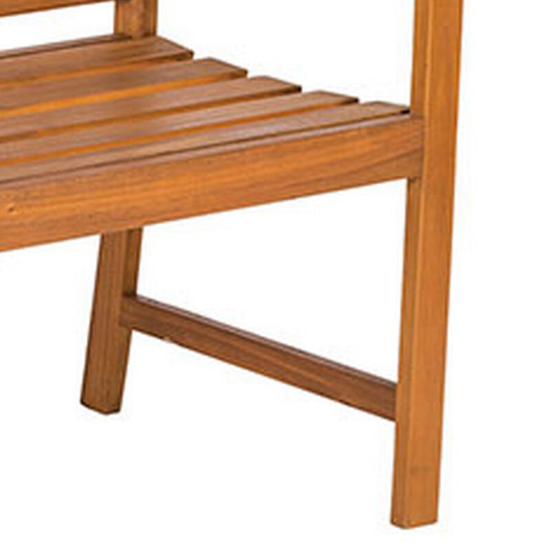 48 Inch Outdoor Wood Bench, Slatted, Weather Resistant, Rich Light Brown - Benzara