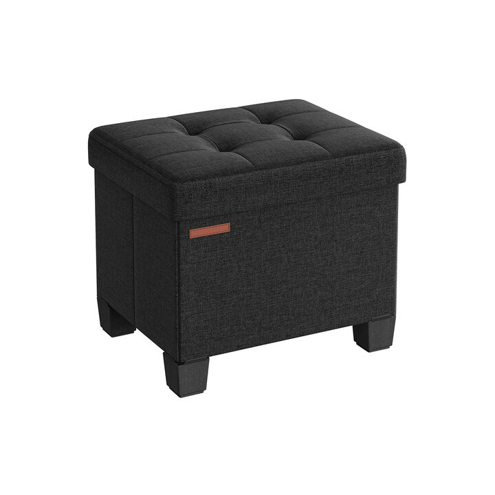 Collapsible Cube Storage Ottoman Foot Stool Comfortable Seat with Wooden Feet and Lid, Soft Padding