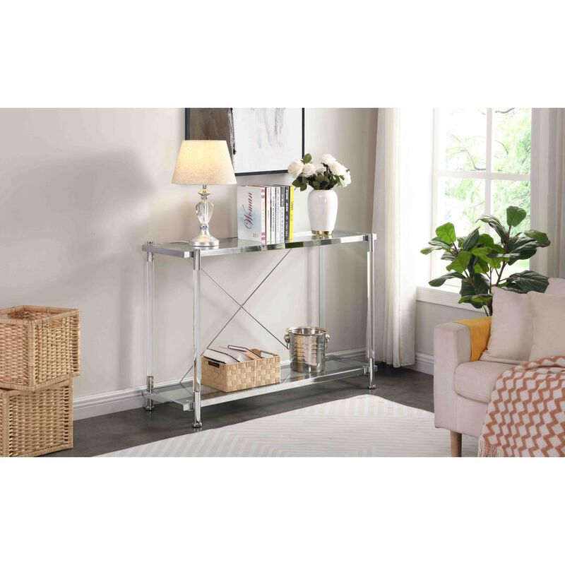 43.31" Chrome Glass Sofa Table, Acrylic Side Table, Console Table for Living Room& Bedroom