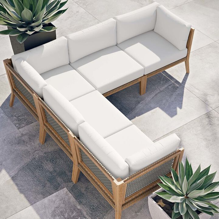 Modway Clearwater 5-Piece Outdoor Patio Teak Wood Sectional Sofa