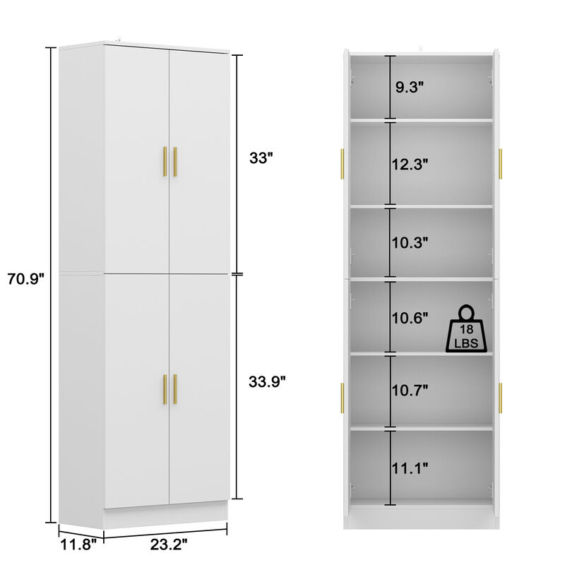 White Wooden Sideboard, Storage Cabinet, Food Pantry, Bookcase with Adjustable Shelves