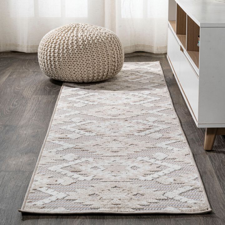 Sumak High-Low Pile Neutral Diamond Kilim Area Rug