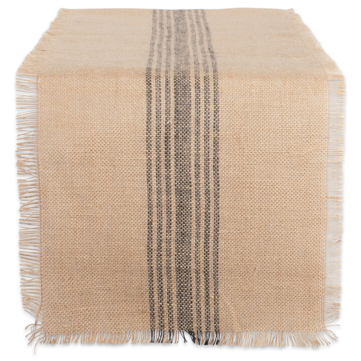 108" Beige and Black Striped Rectangular Table Runner