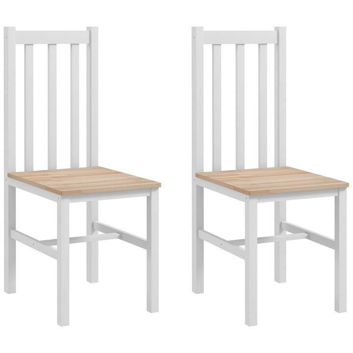 HOMCOM Dining Chairs, Set of 4 Farmhouse Kitchen Chairs with Slat Back, Pine Wood Seating for Living Room and Dining Room, White