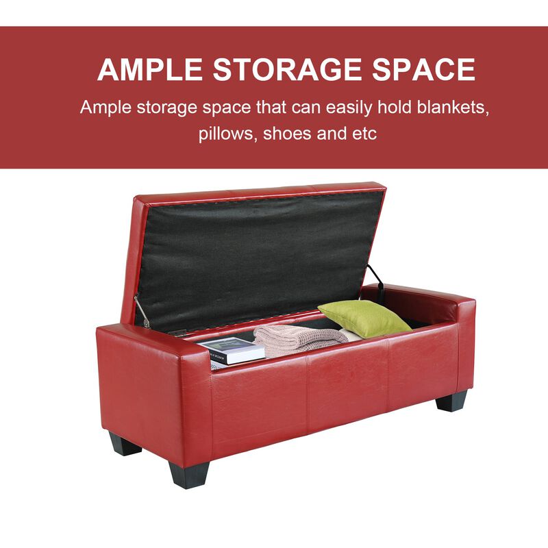 Vibrant Storage Seat: 50.5" Red Faux Leather Tufted Ottoman for Entryways