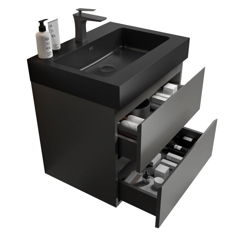 Alice 24" Gray Bathroom Vanity with Sink, Large Storage Wall Mounted Floating Bathroom Vanity for Modern Bathroom, One-Piece Black Sink Basin without Drain and Faucet