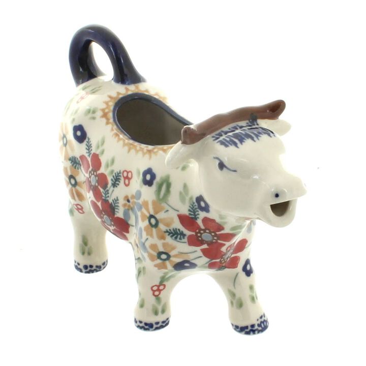 Blue Rose Polish Pottery Garden Bouquet Cow Creamer