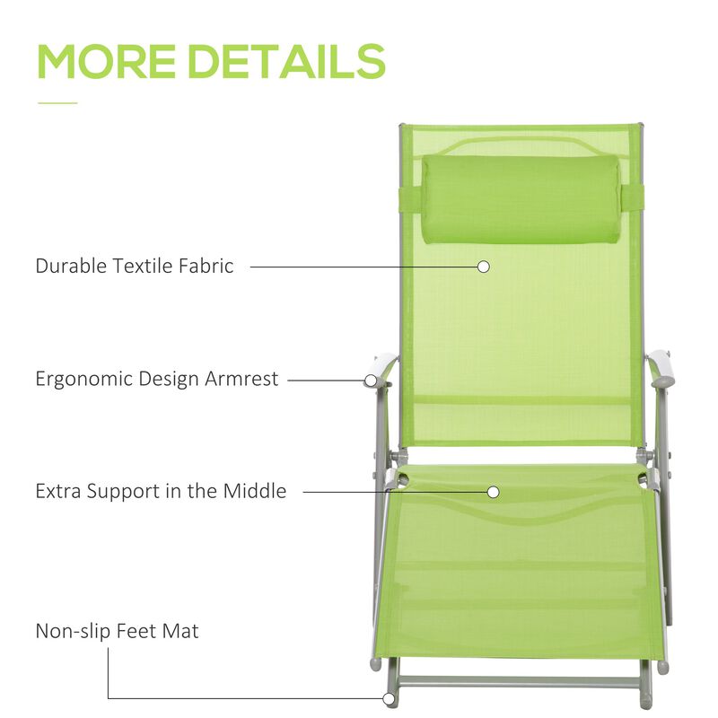 Green Outdoor Comfort: Adjustable Mesh Chaise Portable Recliner