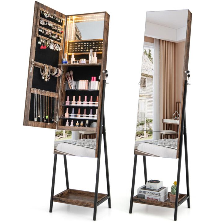 Hivvago Lockable Freestanding Jewelry Organizer with Full-Length Frameless Mirror