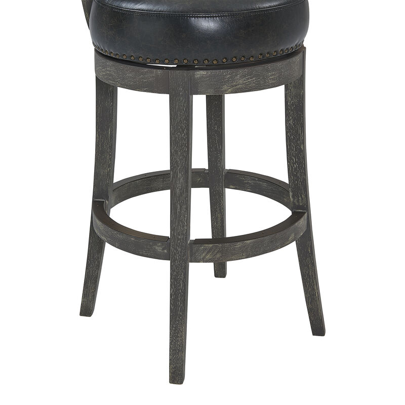 Corbin  Counter Height Swivel Onyx Faux Leather and American Grey Wood Bar Stool