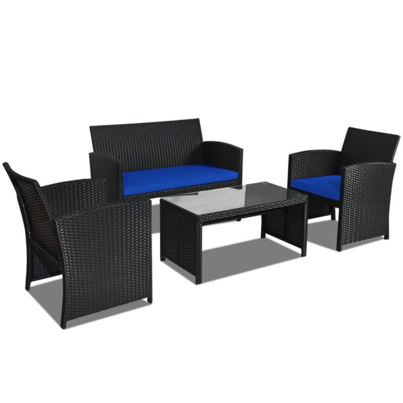 4 Pcs Wicker Conversation Furniture Set Patio Sofa and Table Set-White