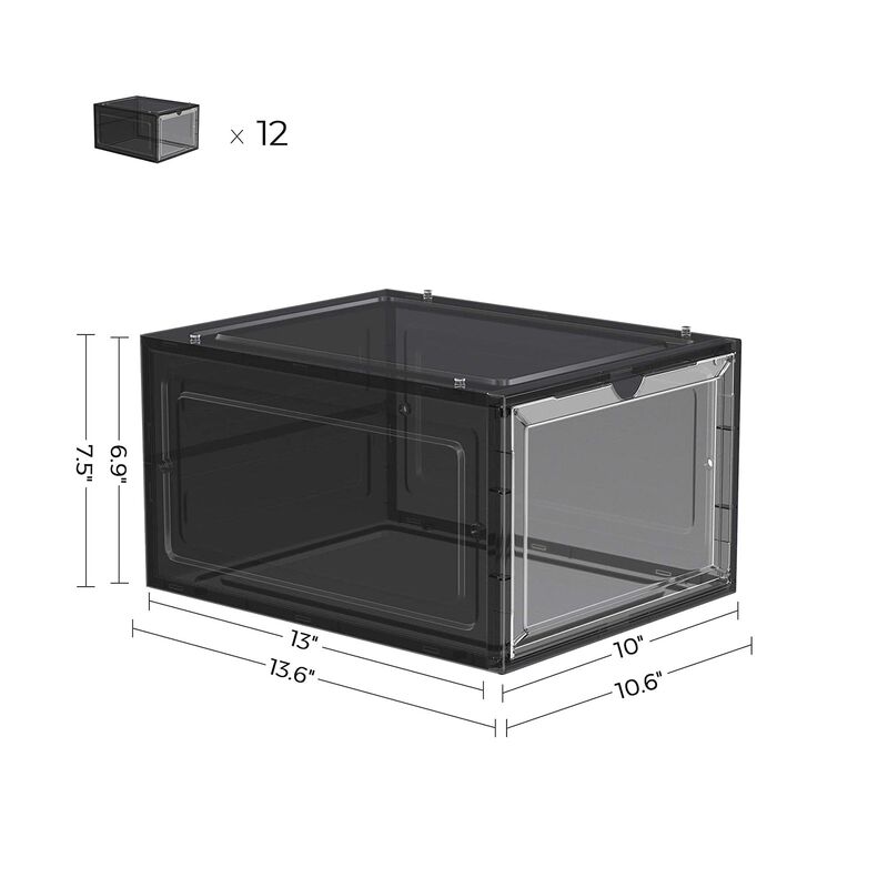 BreeBe Set of 12 Black Shoe Boxes with Doors