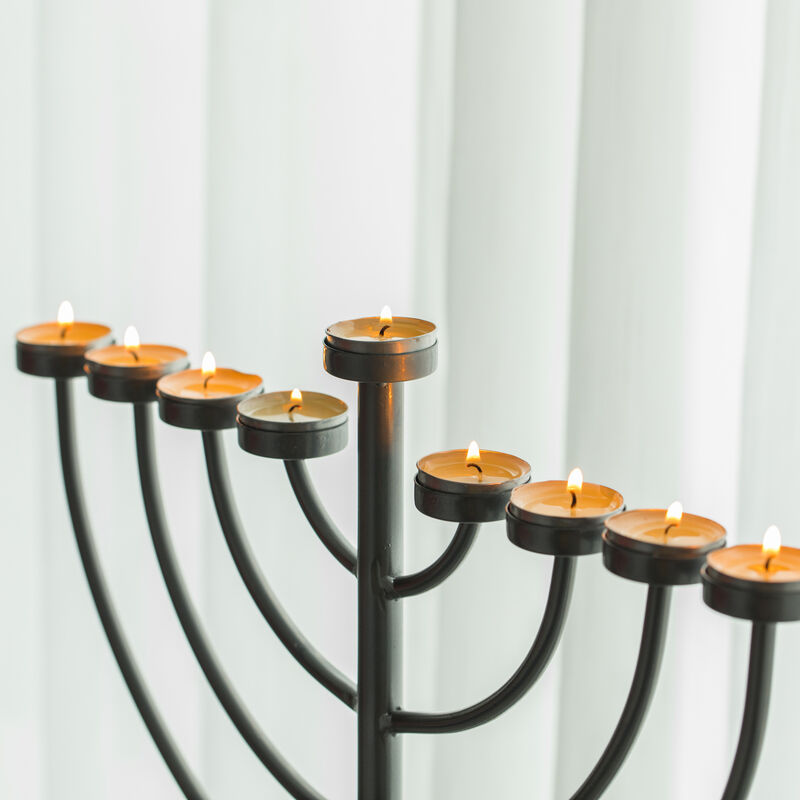 Small Modern Silver 9 Branch Lighting Thin Pipe Hanukkah Menorah, Metal-Aluminum