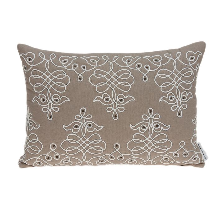 20" Beige Traditional Style Rectangular Throw Pillow