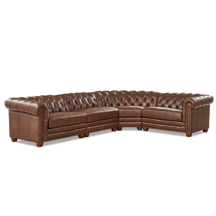 Aliso Top Grain Leather L-Shaped Chesterfield Sectional